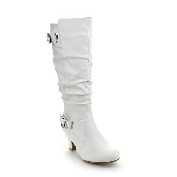 TOP Moda Womens Bag-55 Knee High Buckle Slouched Kitten Heel Leatherette Fashion Boots TOP Moda Womens Bag-55 Knee High Buckle Slouched Kitten Heel Leatherette Fashion Boots